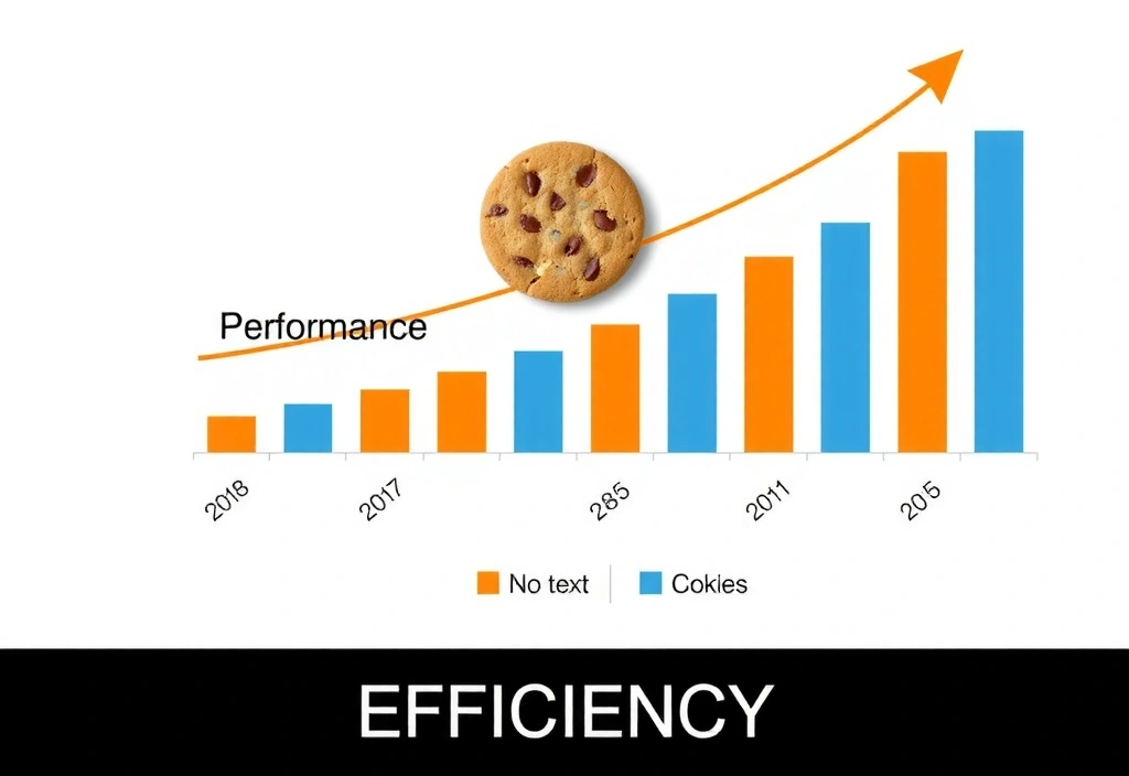 Grafico a barre che mostra l'aumento delle prestazioni, con un'icona di cookie in primo piano.