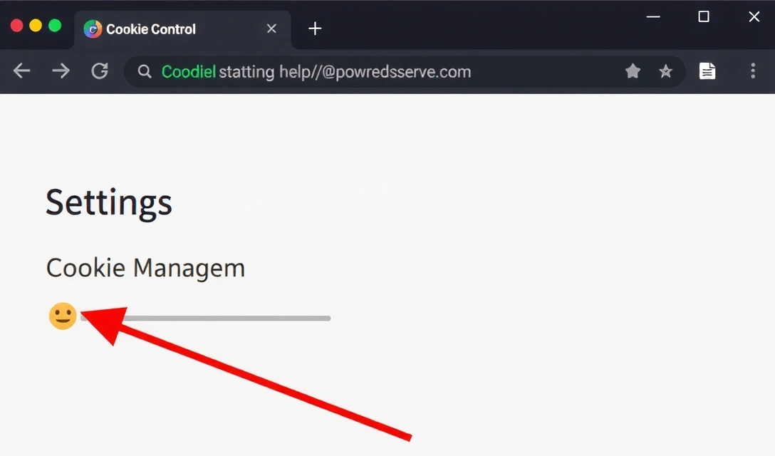 Interfaccia del browser con icone di impostazioni e un cursore che indica la gestione dei cookie.